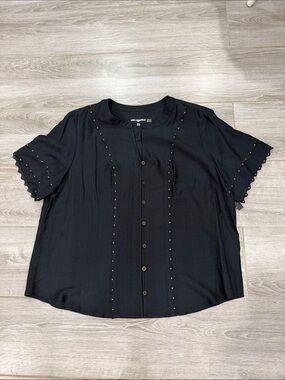 Karl Lagerfeld Black Button-Front Short Sleeve Top XL